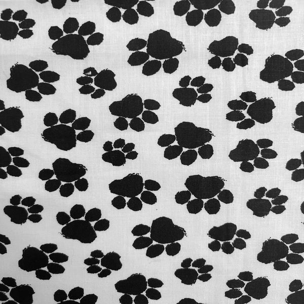 White Puppy Paw Print Print Poly Cotton Fabric