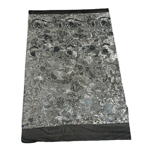 Silver | Black Giselle Multicolor Floral Sequins Fabric