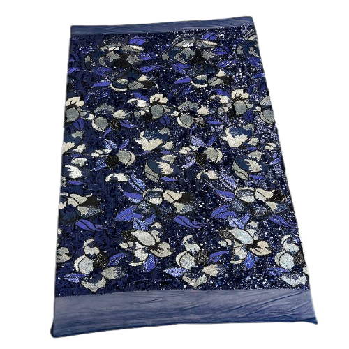 Navy Blue Giselle Multicolor Floral Sequins Fabric