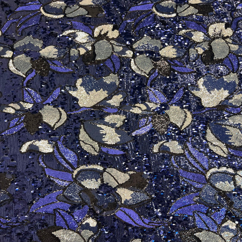 Navy Blue Giselle Multicolor Floral Sequins Fabric