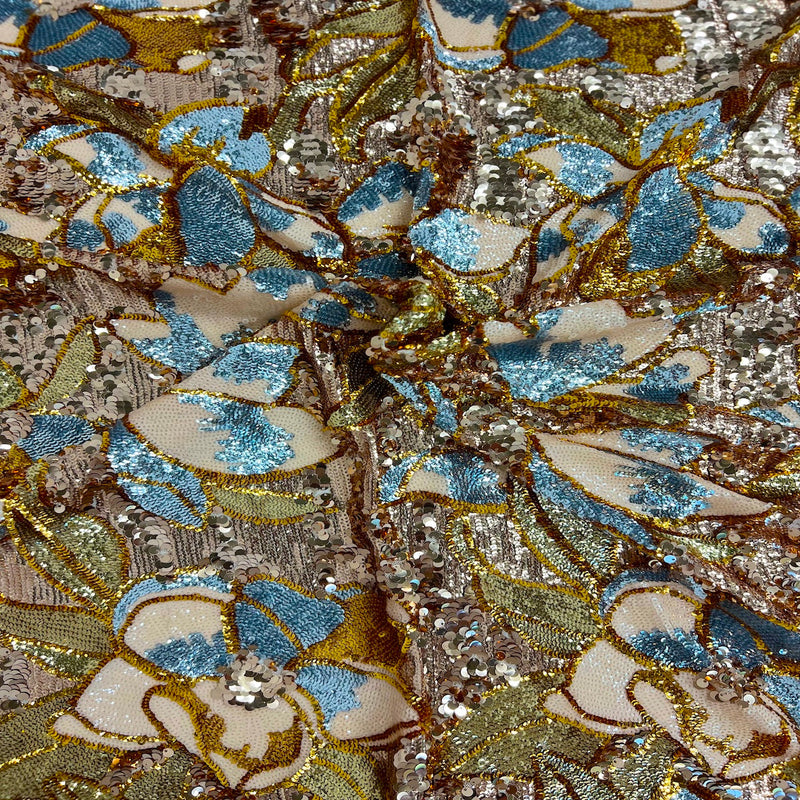 Giselle Multicolor Floral Stretch Sequins Fabric