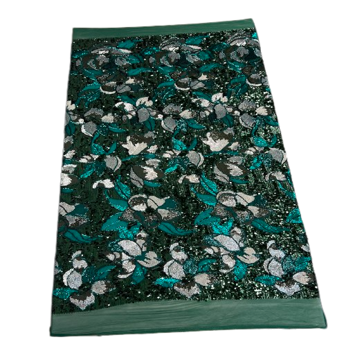 Hunter Green Giselle Multicolor Floral Sequins Fabric