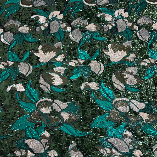 Hunter Green Giselle Multicolor Floral Sequins Fabric