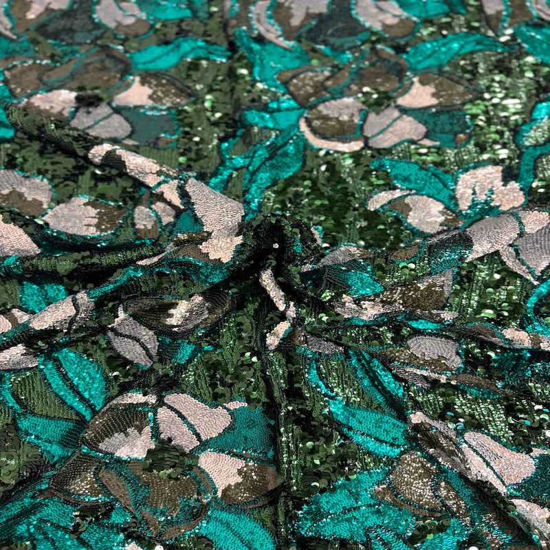 Hunter Green Giselle Multicolor Floral Sequins Fabric