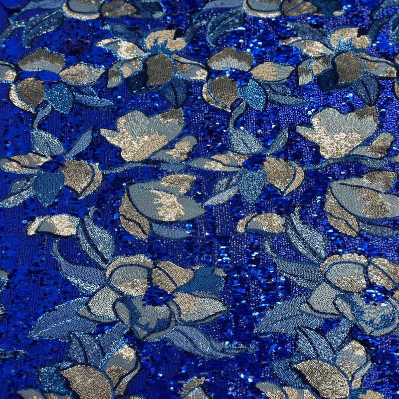 Royal Blue Giselle Multicolor Floral Sequins Fabric