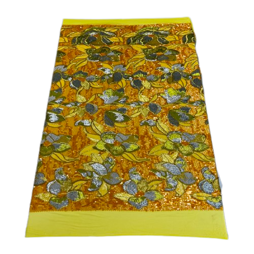 Yellow Giselle Multicolor Floral Sequins Fabric