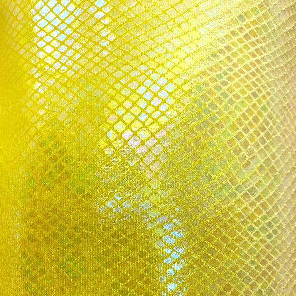 Yellow Venom Snake Skin Stretch Velvet Iridescent Spandex Fabric