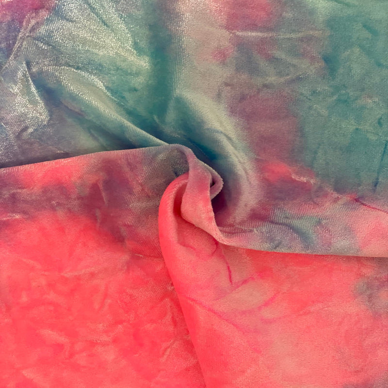 Baby Blue Pink Cotton Candy Tie Dye Stretch Velvet Fabric