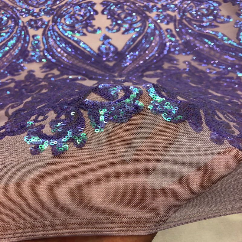 Lavender Iridescent | Nude Mesh Catina Sequins Lace Fabric