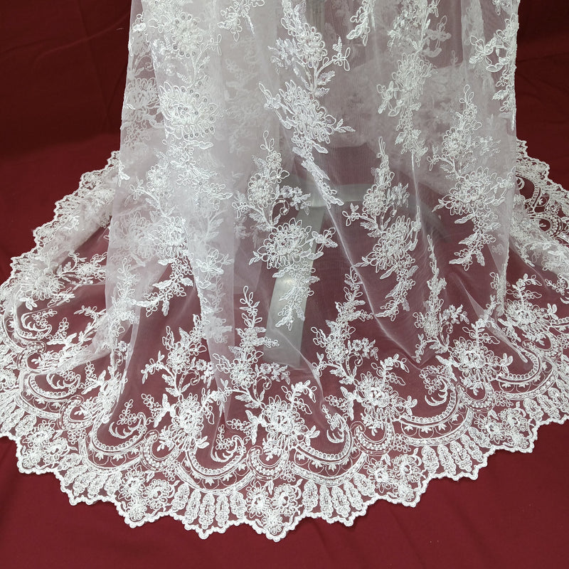 Beaded & Corded Bridal Fabric Lace Embroidered on 100% Polyester Net Mesh | Lace USA - 96979W-HB