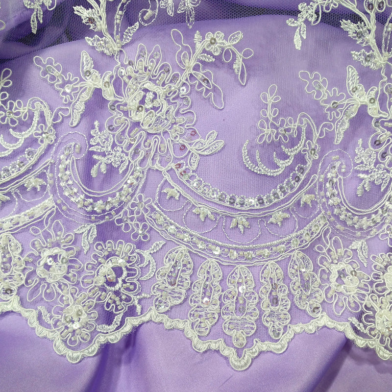 Beaded & Corded Bridal Fabric Lace Embroidered on 100% Polyester Net Mesh | Lace USA - 96979W-HB