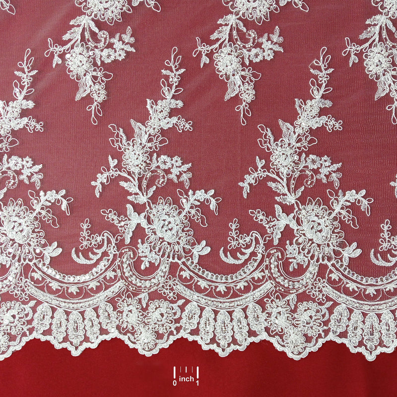 Beaded & Corded Bridal Fabric Lace Embroidered on 100% Polyester Net Mesh | Lace USA - 96979W-HB