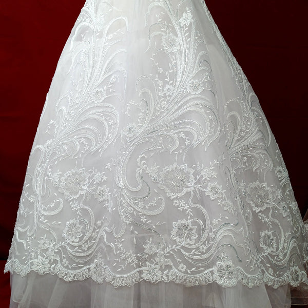 Beaded & Corded Bridal Lace Fabric Embroidered on 100% Polyester Net Mesh | Lace USA - 97130W-HB