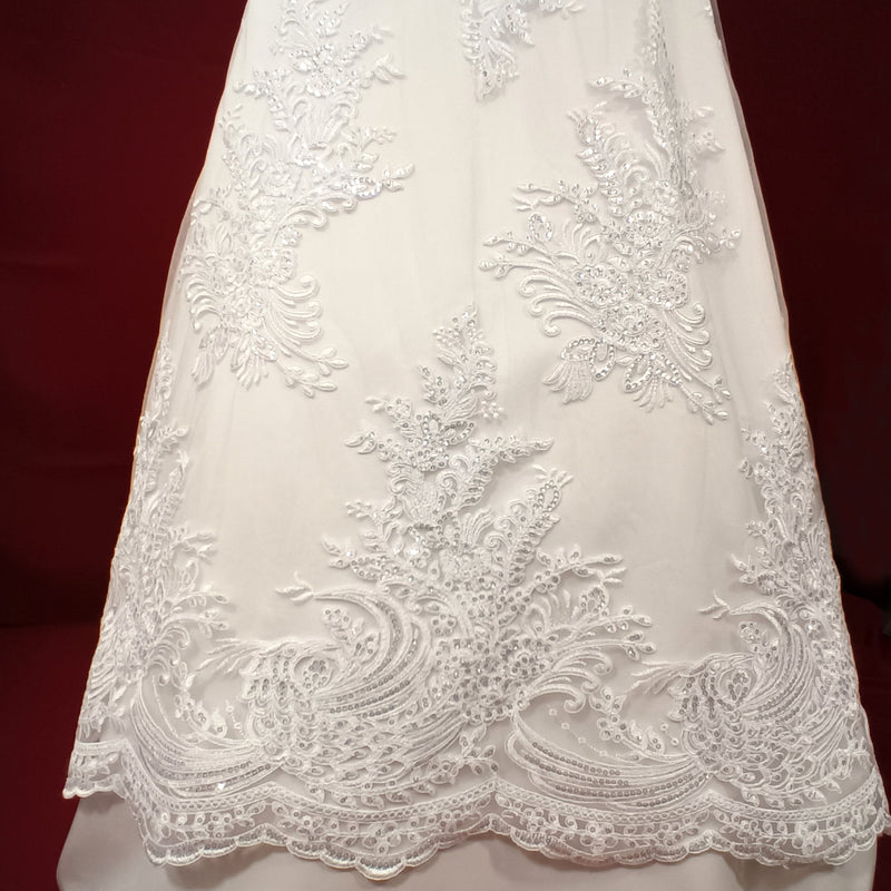 Beaded & Corded Bridal Lace Fabric Embroidered on 100% Polyester Net Mesh | Lace USA - 97141W-SB