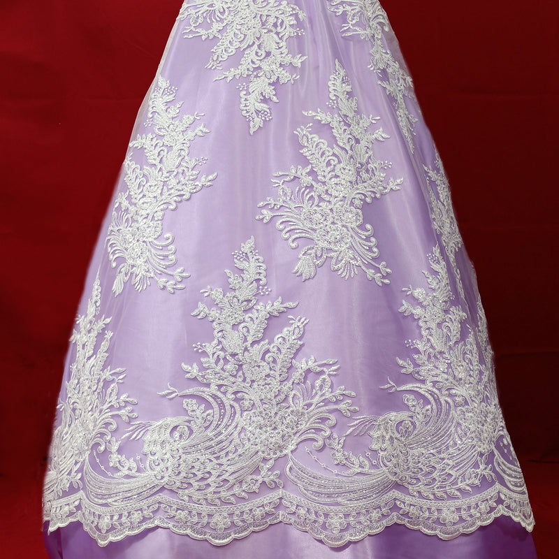 Beaded & Corded Bridal Lace Fabric Embroidered on 100% Polyester Net Mesh | Lace USA - 97141W-SB