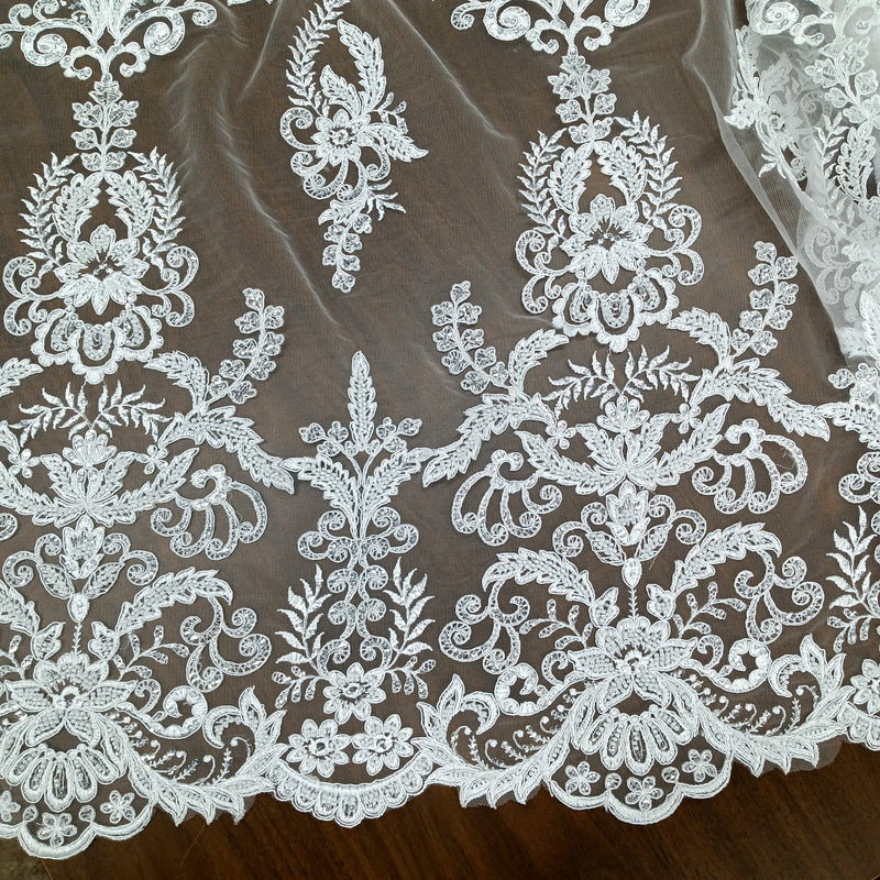 Beaded & Corded Bridal Lace Fabric Embroidered on 100% Polyester Net Mesh | Lace USA - GD-55518