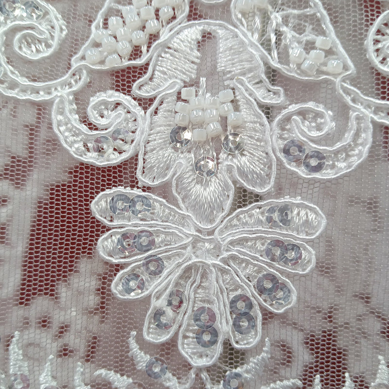 Beaded & Corded Bridal Lace Fabric Embroidered on 100% Polyester Net Mesh | Lace USA - GD-55518