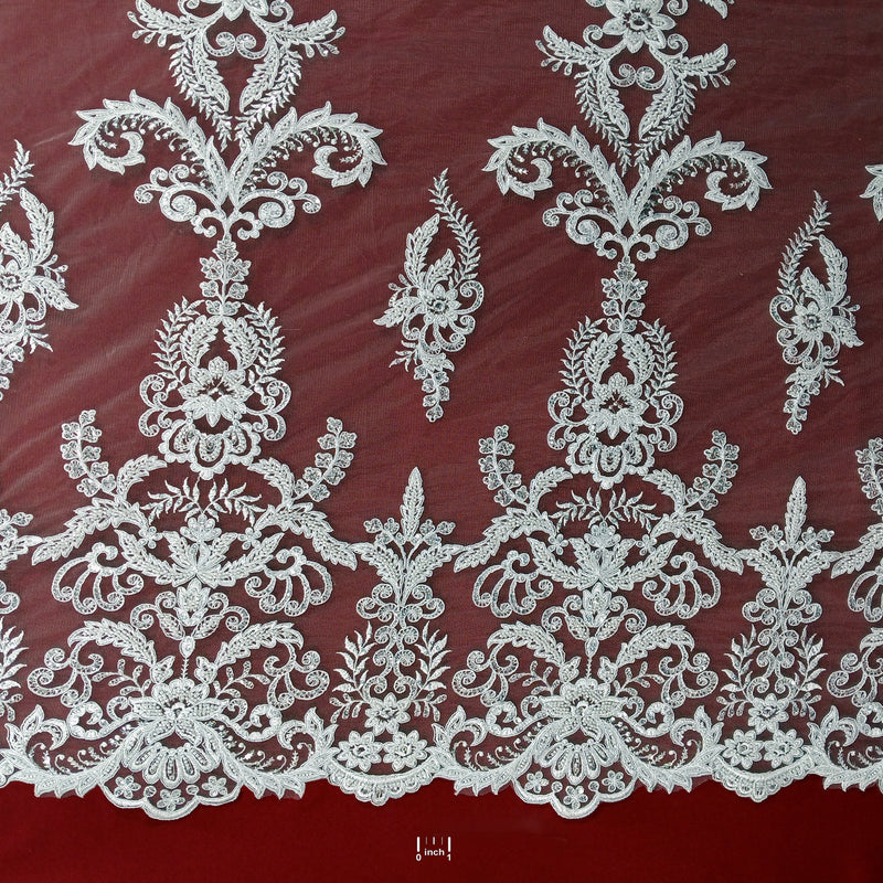 Beaded & Corded Bridal Lace Fabric Embroidered on 100% Polyester Net Mesh | Lace USA - GD-55518