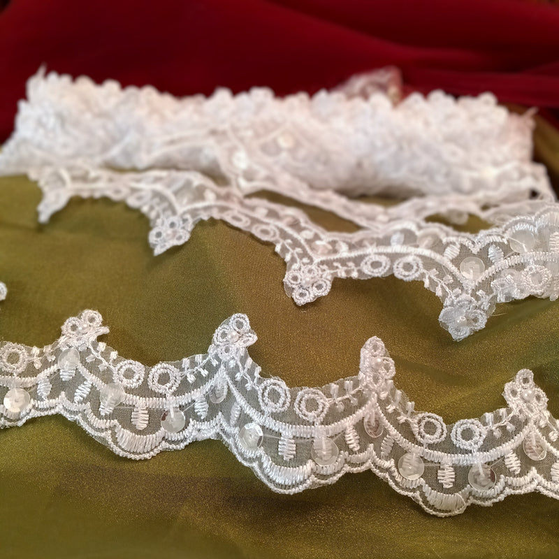 Beaded Lace Trimming Embroidered on 100% Polyester Organza | Lace USA - KZ-49