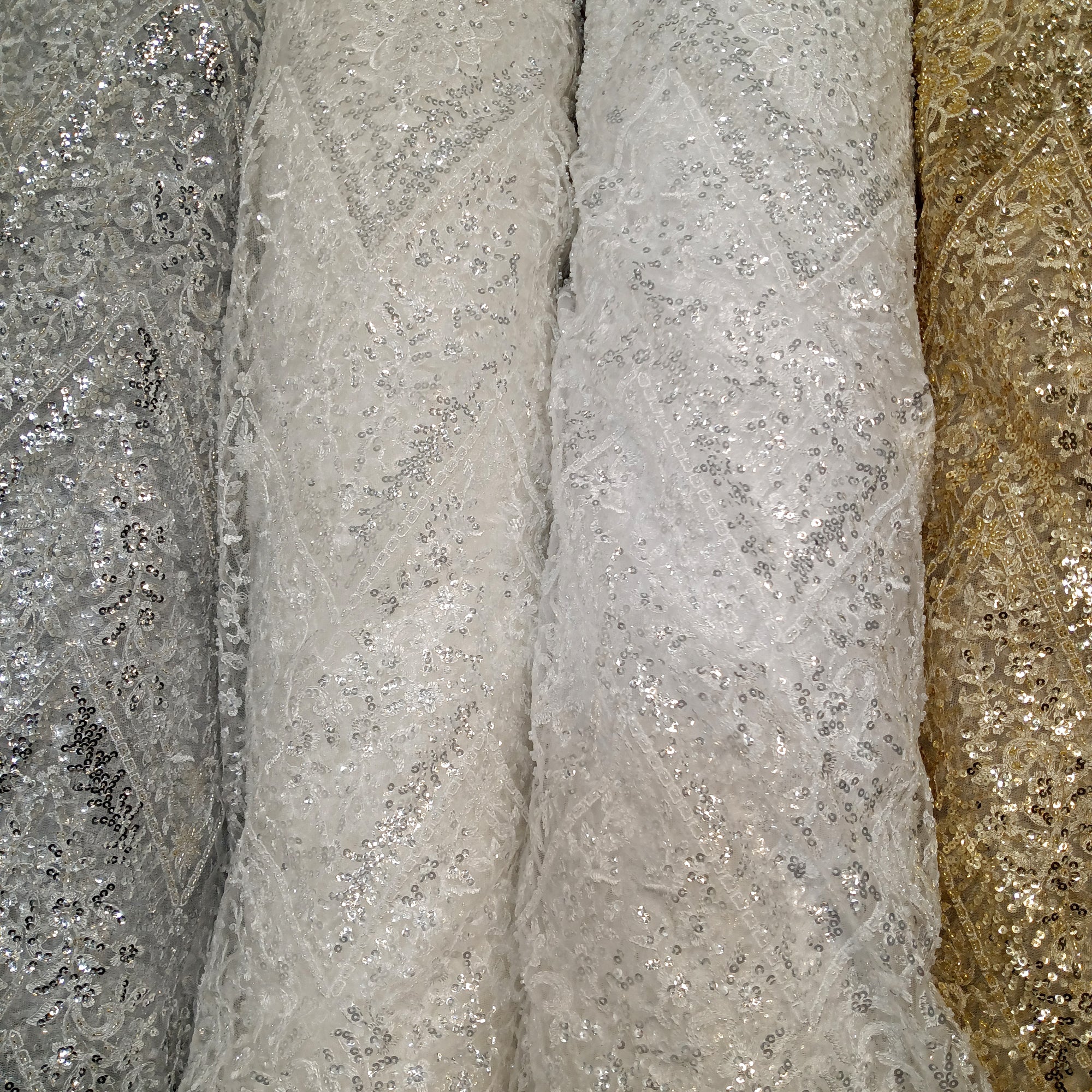 Beaded & Sequined Lace Fabric Embroidered on 100% Polyester Net Mesh | Lace USA - GD-66722