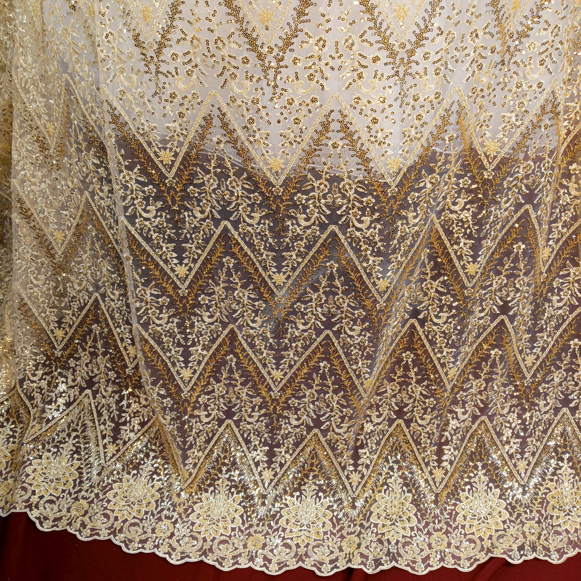 Beaded & Sequined Lace Fabric Embroidered on 100% Polyester Net Mesh | Lace USA - GD-66722