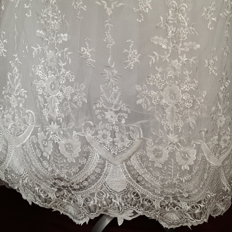 Beaded Lace Fabric Embroidered on 100% Polyester Net Mesh | Lace USA - 73029W-HB