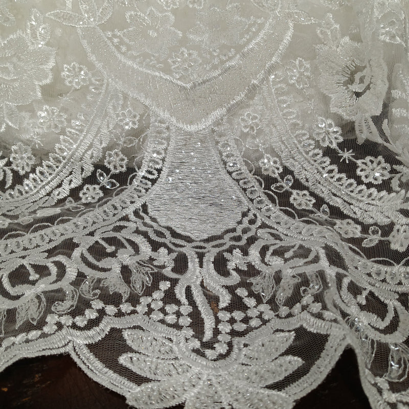 Beaded Lace Fabric Embroidered on 100% Polyester Net Mesh | Lace USA - 73029W-HB