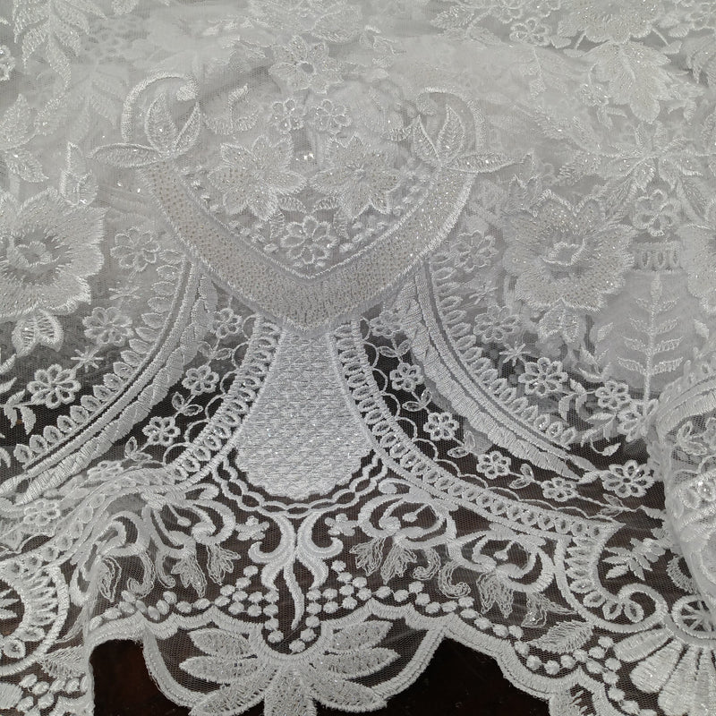 Beaded Lace Fabric Embroidered on 100% Polyester Net Mesh | Lace USA - 73029W-HB