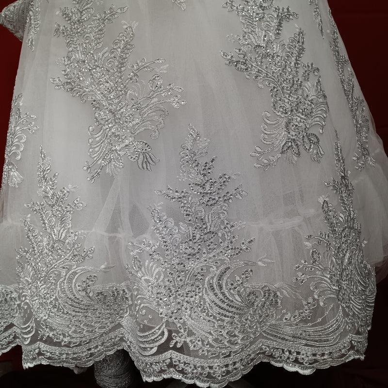 Beaded & Corded Bridal Lace Fabric Embroidered on 100% Polyester Net Mesh | Lace USA - 97141W-SB