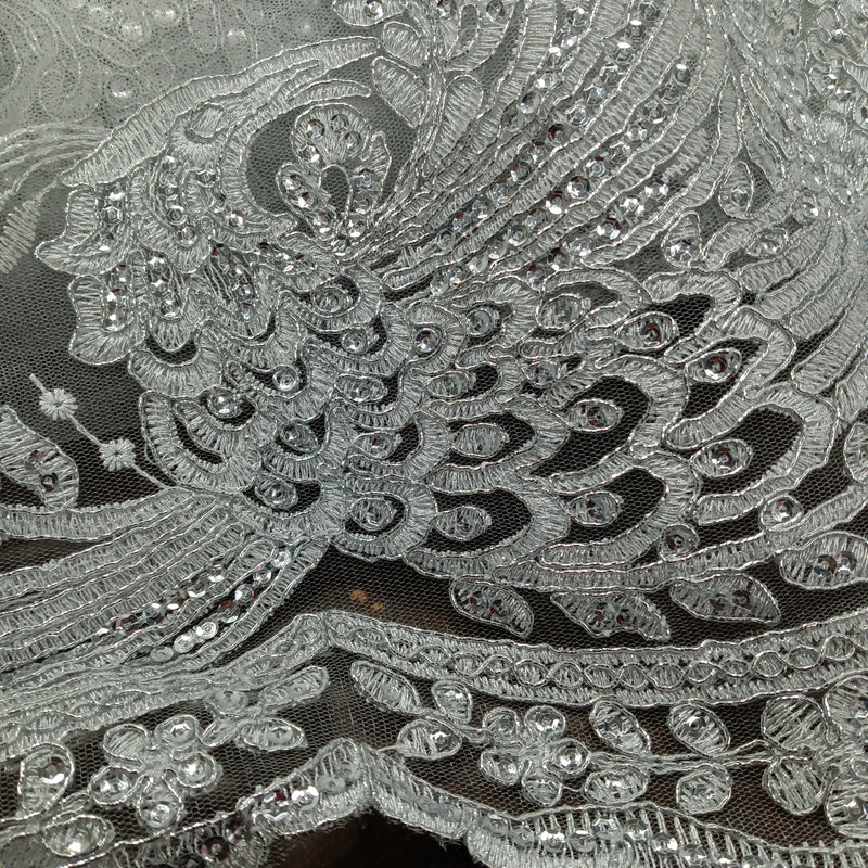 Beaded & Corded Bridal Lace Fabric Embroidered on 100% Polyester Net Mesh | Lace USA - 97141W-SB