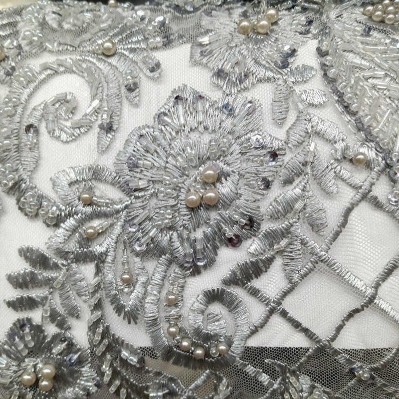 Beaded Lace Fabric Embroidered on 100% Polyester Net Mesh | Lace USA - GD-113