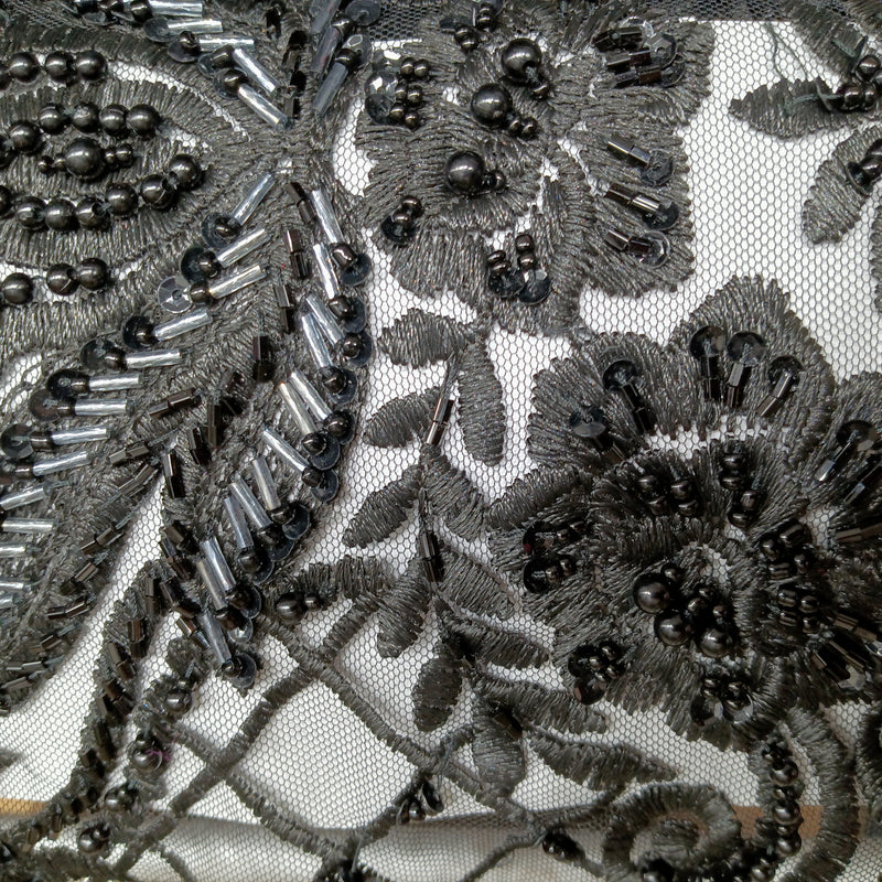 Beaded Lace Fabric Embroidered on 100% Polyester Net Mesh | Lace USA - GD-113