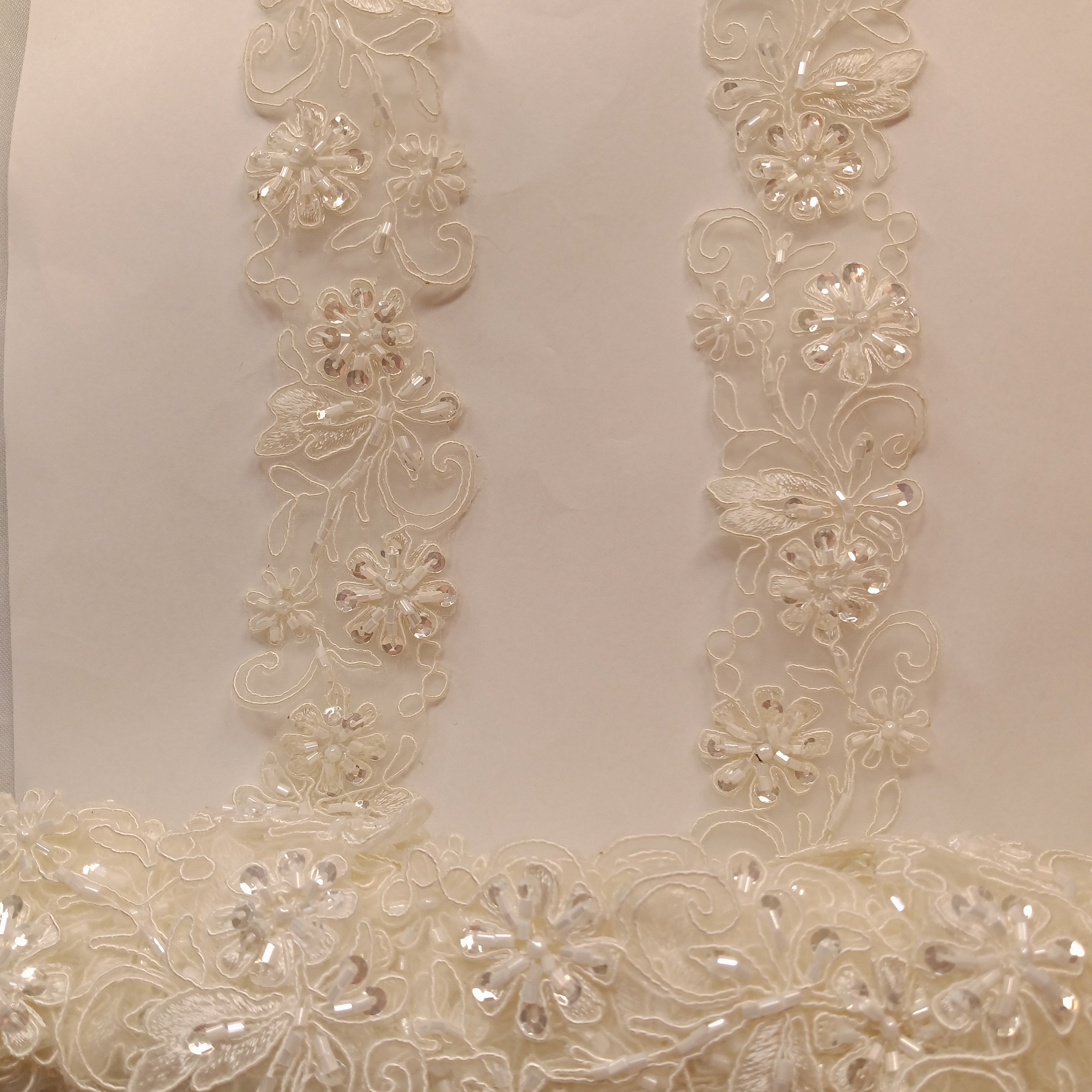 Beaded & Corded Lace Trimming Embroidered on 100% Polyester Organza  | Lace USA - 96283N-BP
