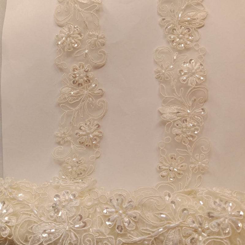 Beaded & Corded Lace Trimming Embroidered on 100% Polyester Organza  | Lace USA - 96283N-BP