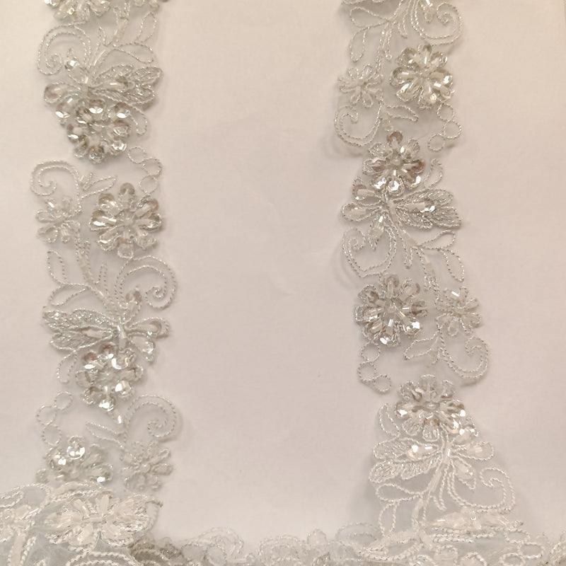 Beaded & Corded Lace Trimming Embroidered on 100% Polyester Organza  | Lace USA - 96283N-BP