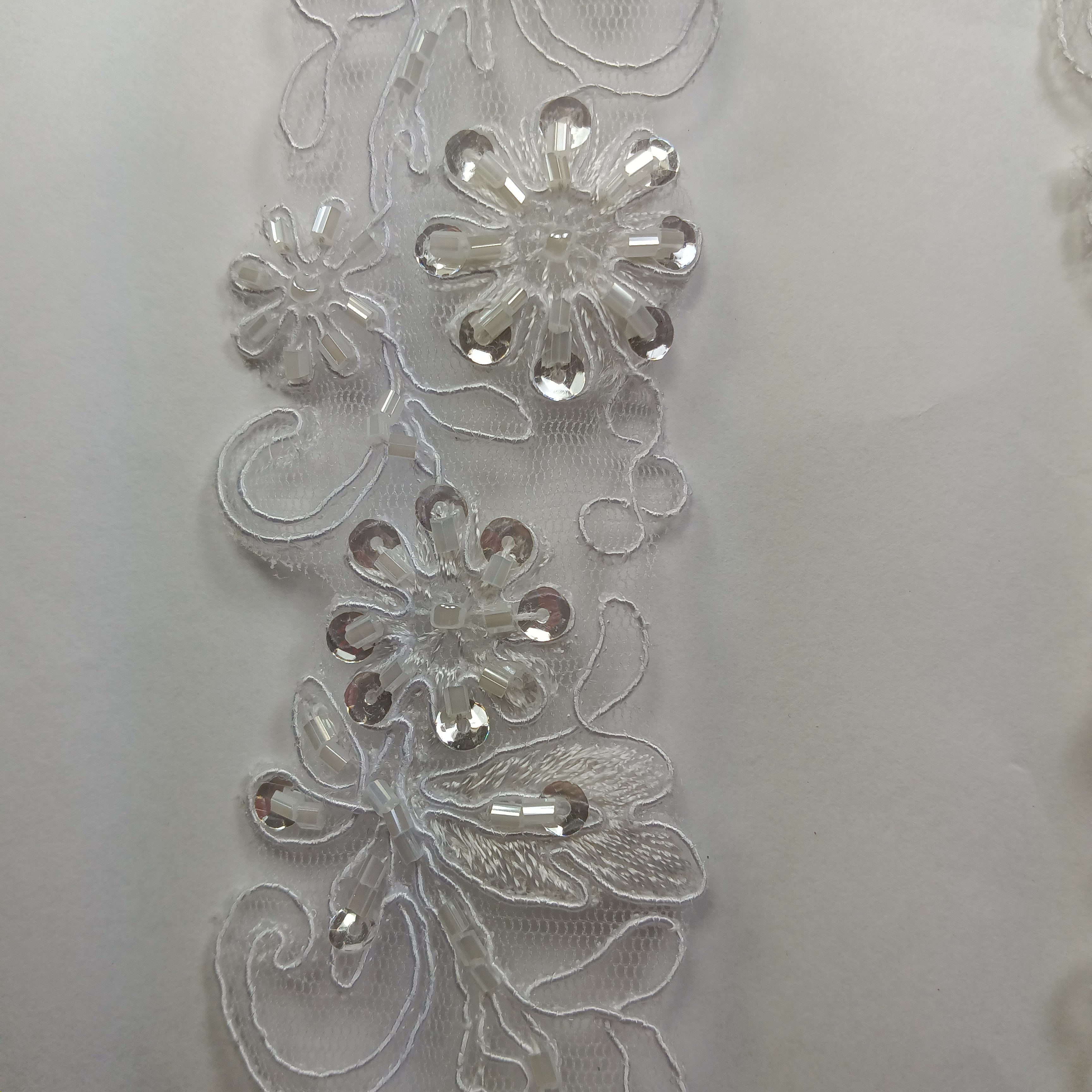 Beaded & Corded Lace Trimming Embroidered on 100% Polyester Organza  | Lace USA - 96283N-BP