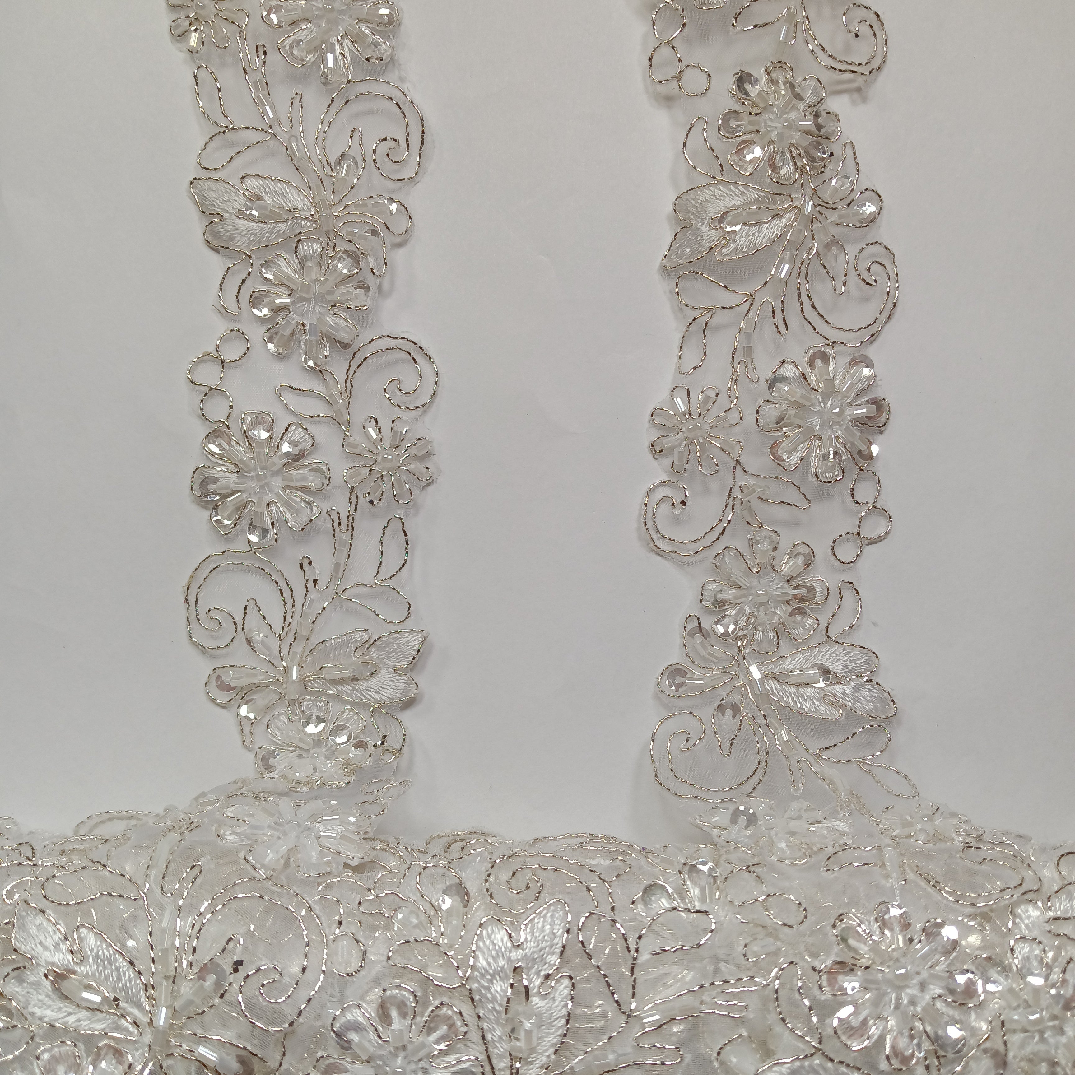 Beaded & Corded Lace Trimming Embroidered on 100% Polyester Organza  | Lace USA - 96283N-BP