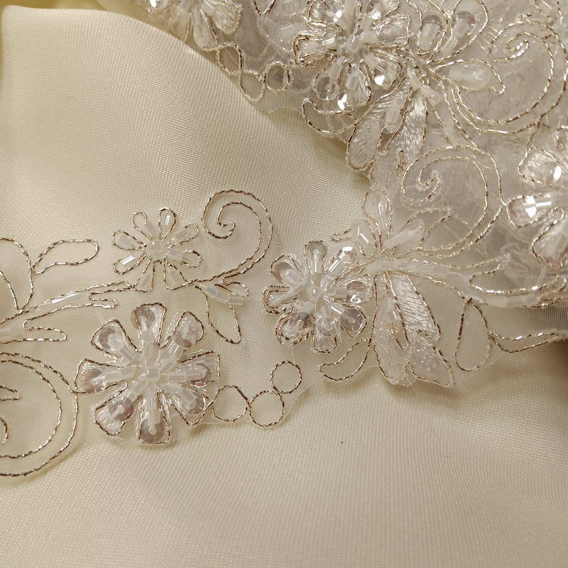 Beaded & Corded Lace Trimming Embroidered on 100% Polyester Organza  | Lace USA - 96283N-BP