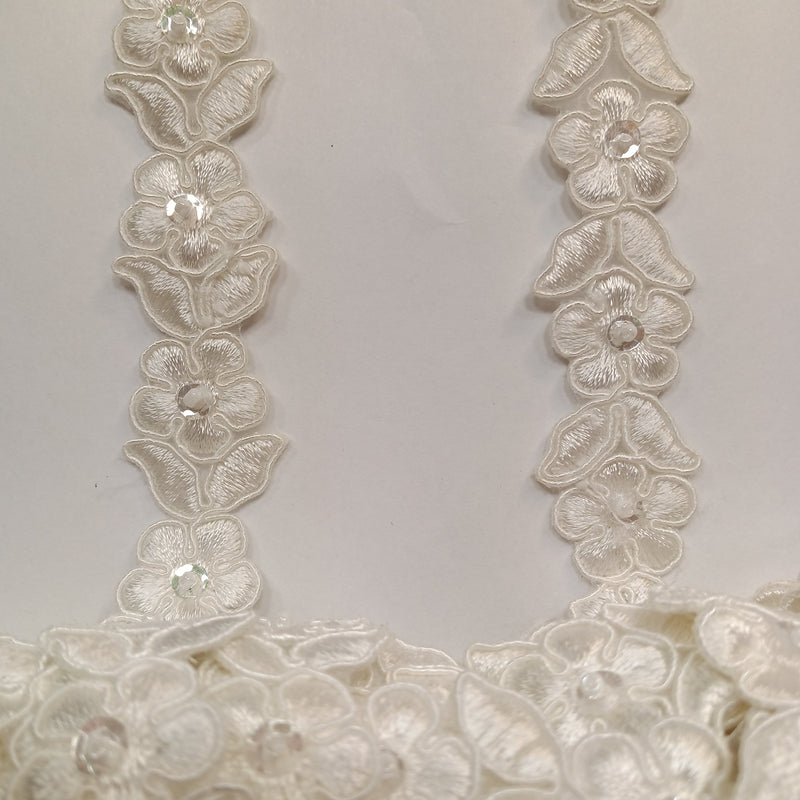 Beaded & Corded Lace Trimming Embroidered on 100% Polyester Organza | Lace USA - 96740N-BP