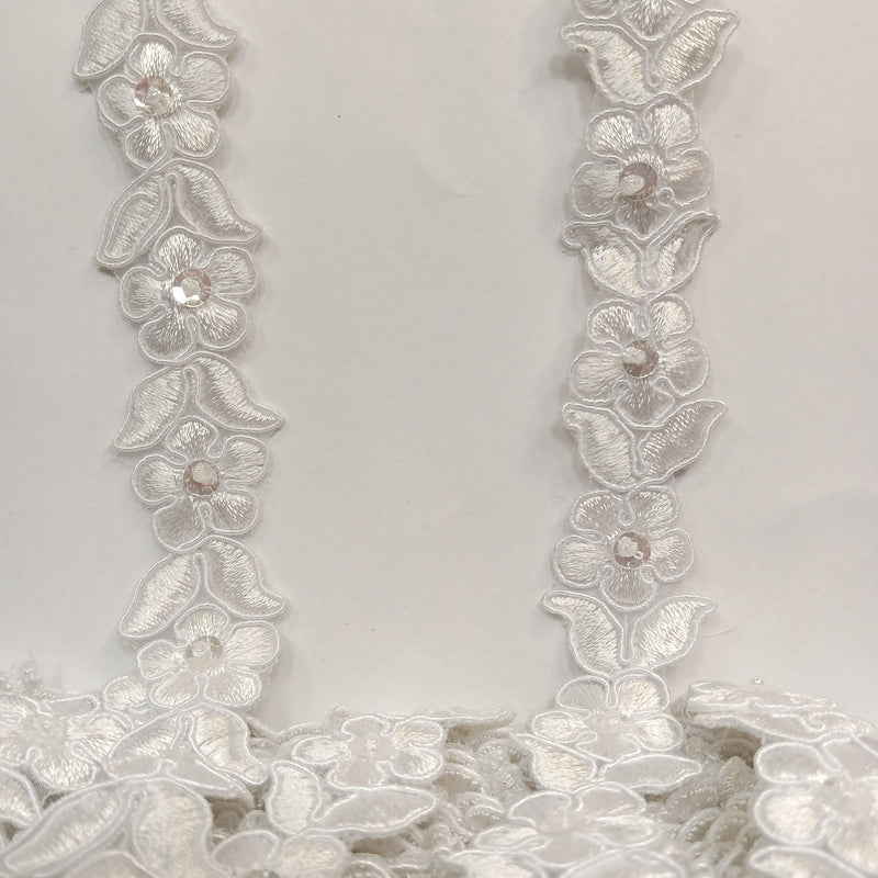 Beaded & Corded Lace Trimming Embroidered on 100% Polyester Organza | Lace USA - 96740N-BP