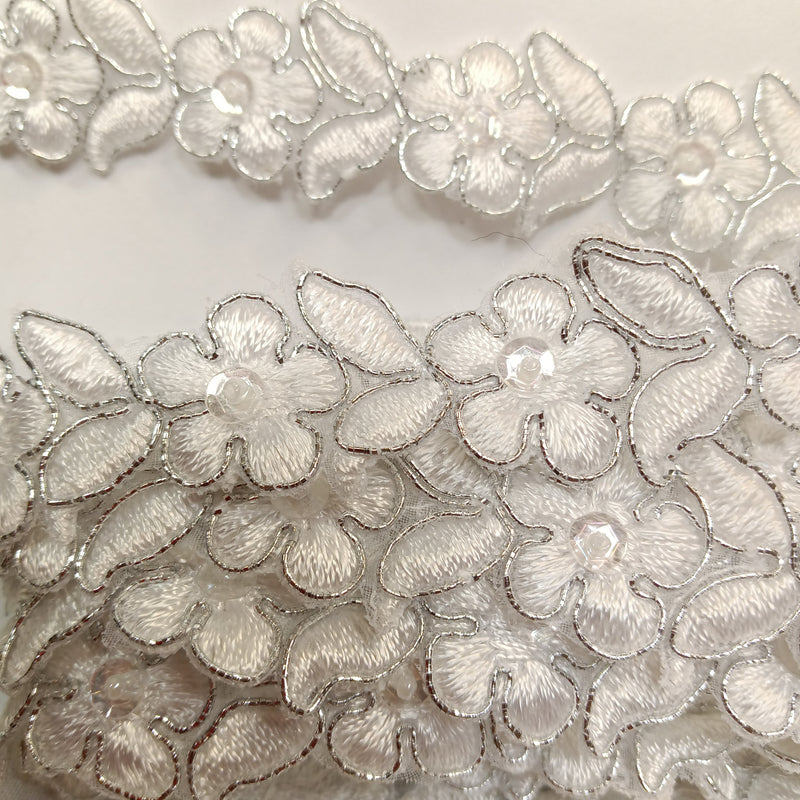 Beaded & Corded Lace Trimming Embroidered on 100% Polyester Organza | Lace USA - 96740N-BP