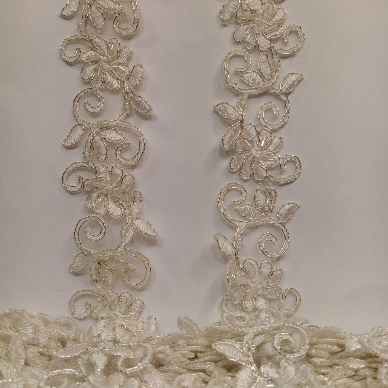 Beaded & Corded Lace Trimming Embroidered on 100% Polyester | Lace USA - 95221N-BP