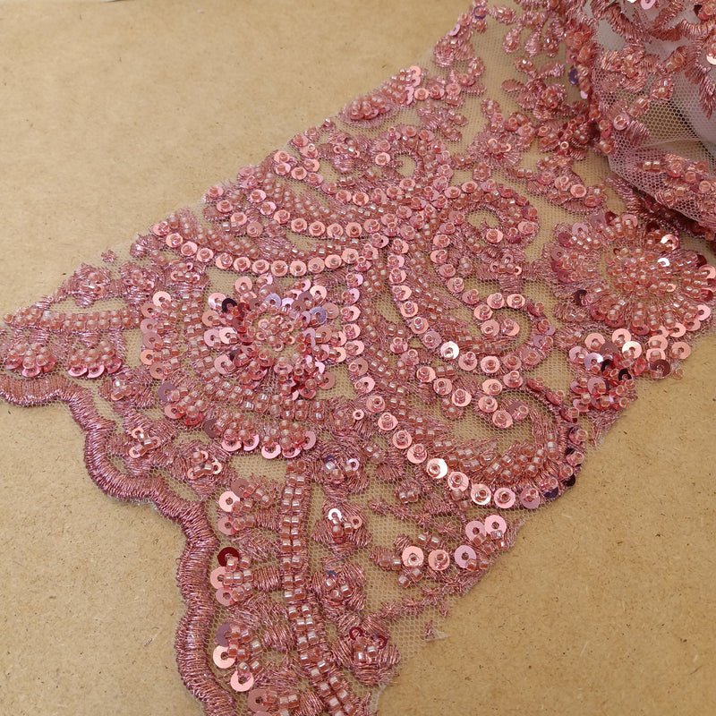 Beaded Lace Fabric Embroidered on 100% Polyester Net Mesh | Lace USA - GD-832