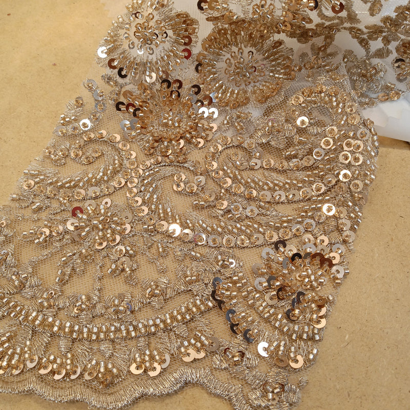 Beaded Lace Fabric Embroidered on 100% Polyester Net Mesh | Lace USA - GD-832