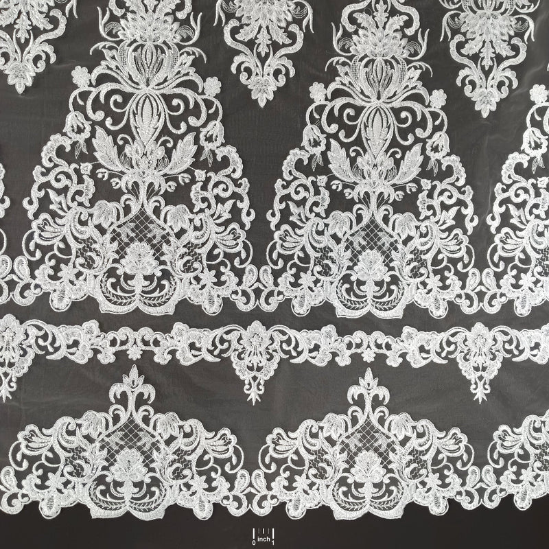 Beaded & Corded Lace Fabric Embroidered on 100% Polyester Net Mesh | Lace USA - 97070W-HB