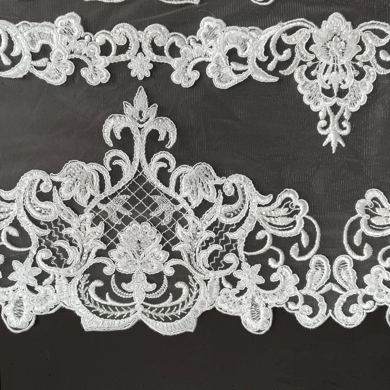 Beaded & Corded Lace Fabric Embroidered on 100% Polyester Net Mesh | Lace USA - 97070W-HB