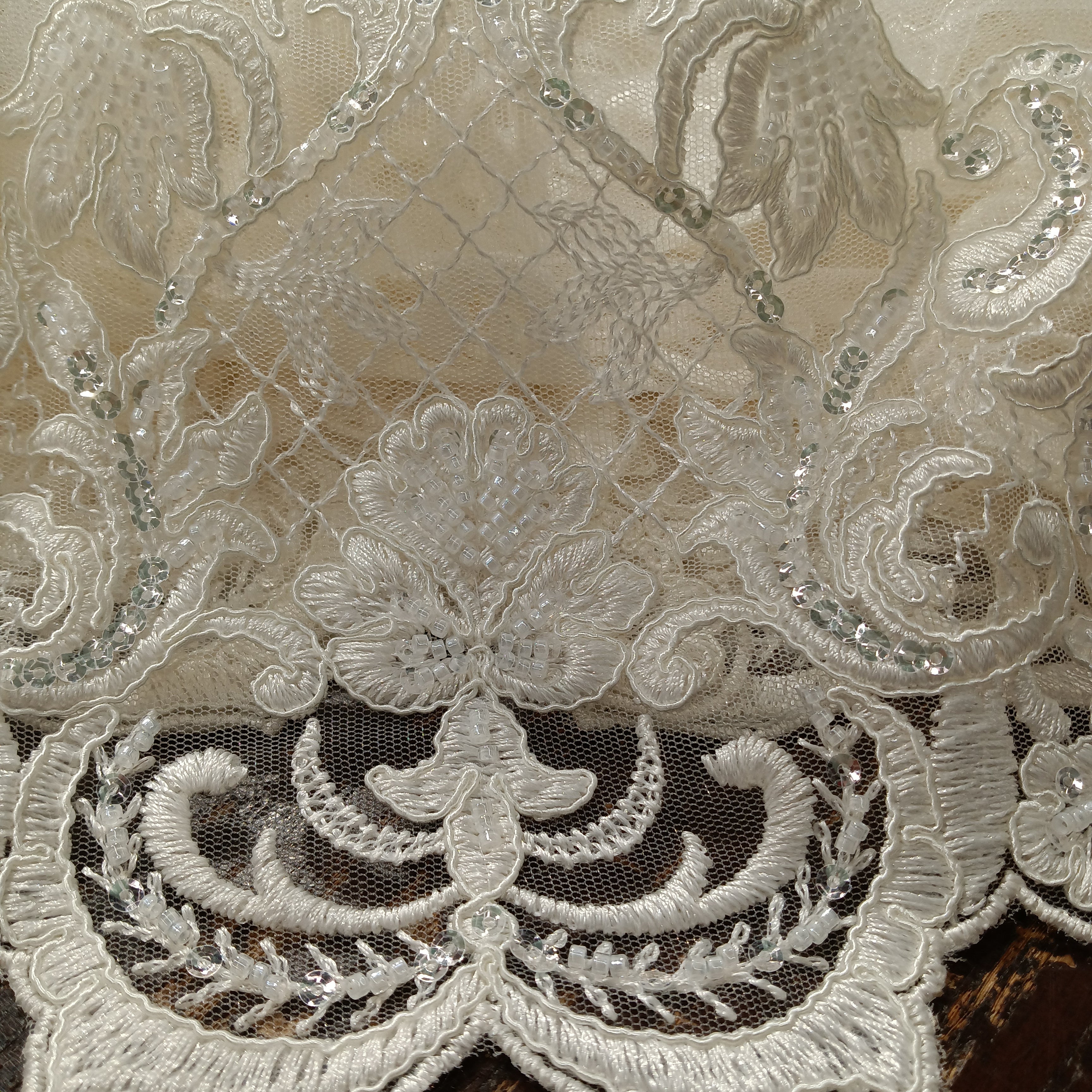 Beaded & Corded Lace Fabric Embroidered on 100% Polyester Net Mesh | Lace USA - 97070W-HB