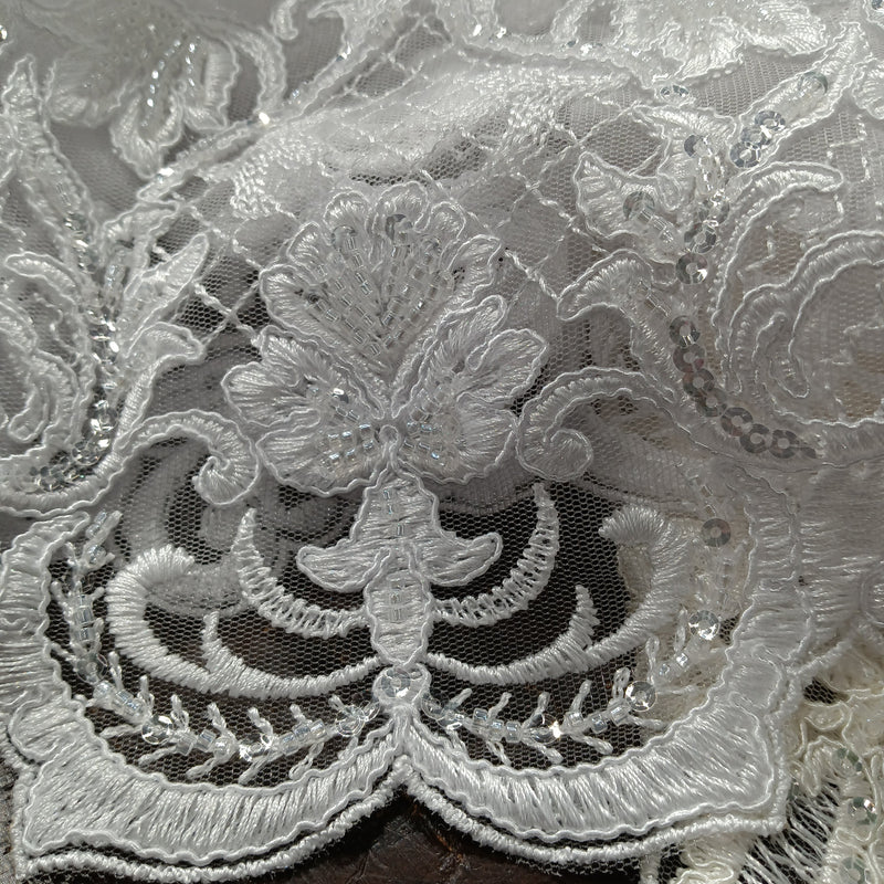 Beaded & Corded Lace Fabric Embroidered on 100% Polyester Net Mesh | Lace USA - 97070W-HB