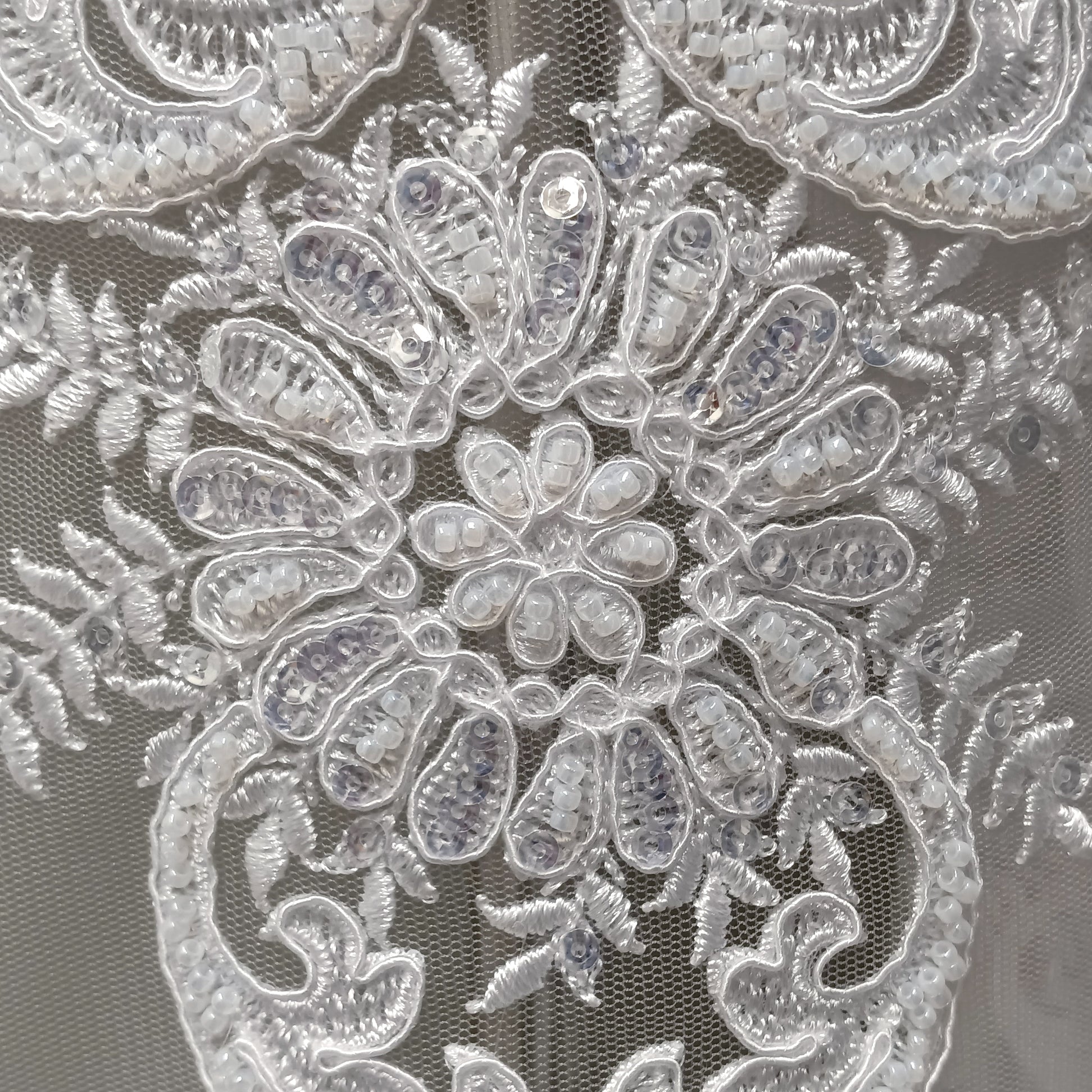 Beaded & Corded Lace Fabric Embroidered on 100% Polyester Net Mesh | Lace USA - GD-58026