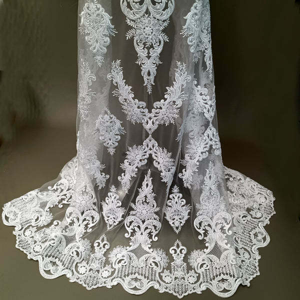 Beaded & Corded Lace Fabric Embroidered on 100% Polyester Net Mesh | Lace USA - GD-58026